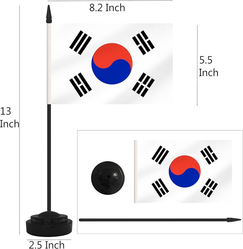 Yamiuo 2 Pack Korea Desk Flag Set, Korean Desktop Small Miniature Table Office Flag with 12" Black Pole and Black Base, Offices, Classroom, Home, Festival Decoration (Korea) - Image 2
